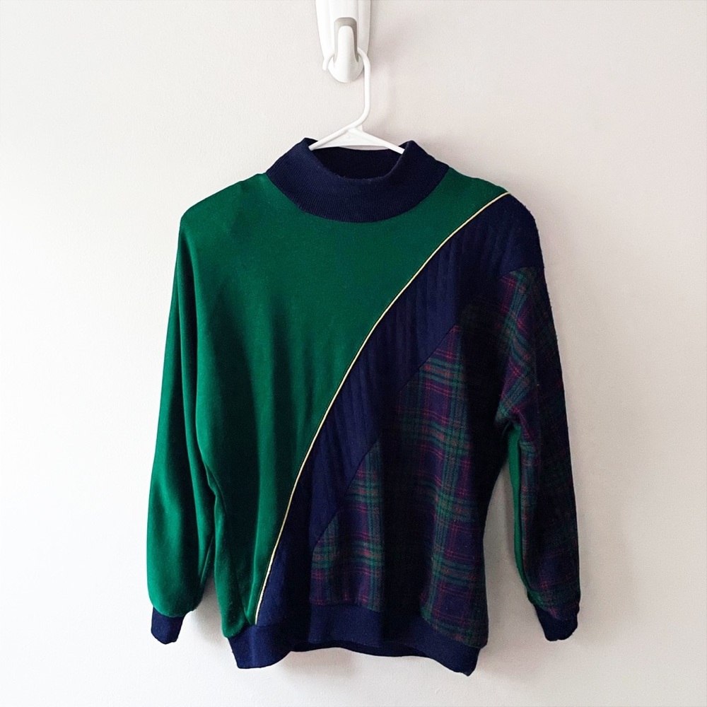 Mock Neck Vintage Sweater with Shoulder Pads
